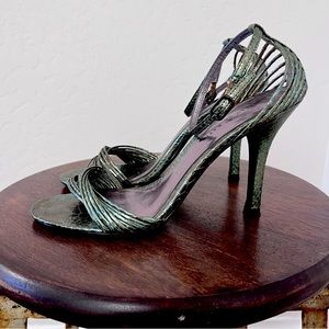 Metallic Green Snake Print Heels Size 7